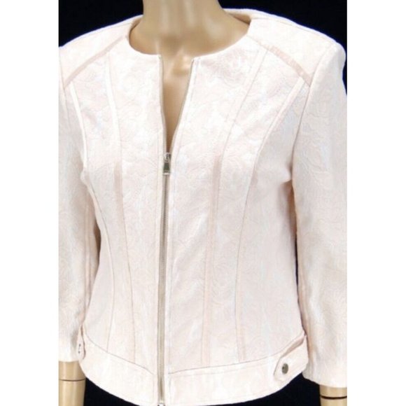 CACHE Zipper Jacket SIZE 6 Peach White Lace Satin Coat Jacket Blazer - Picture 2 of 7